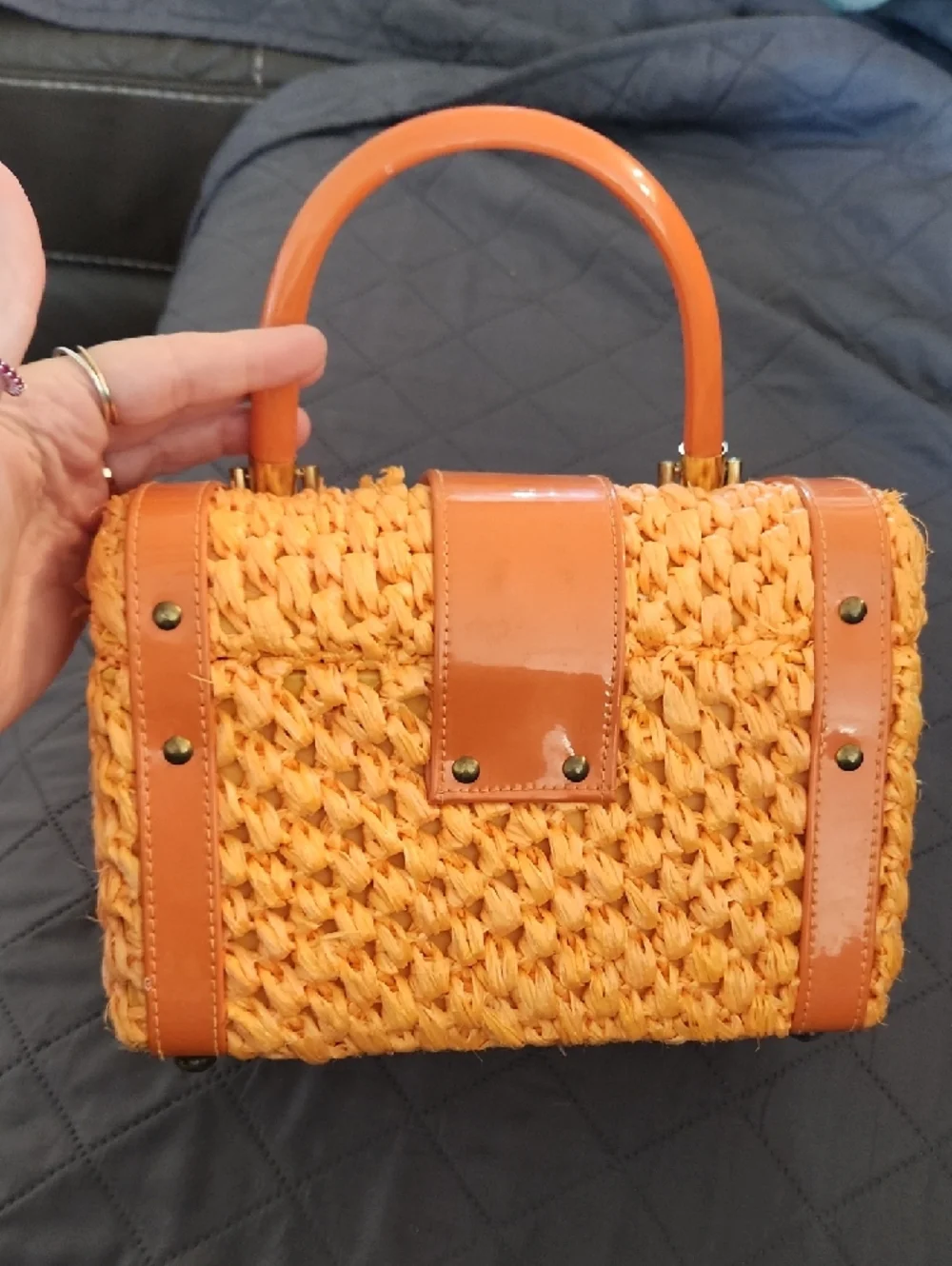 Vintage Bag By Donna, John Wind Imports Woven‎ Orange Bag With Turn-Lock Closure